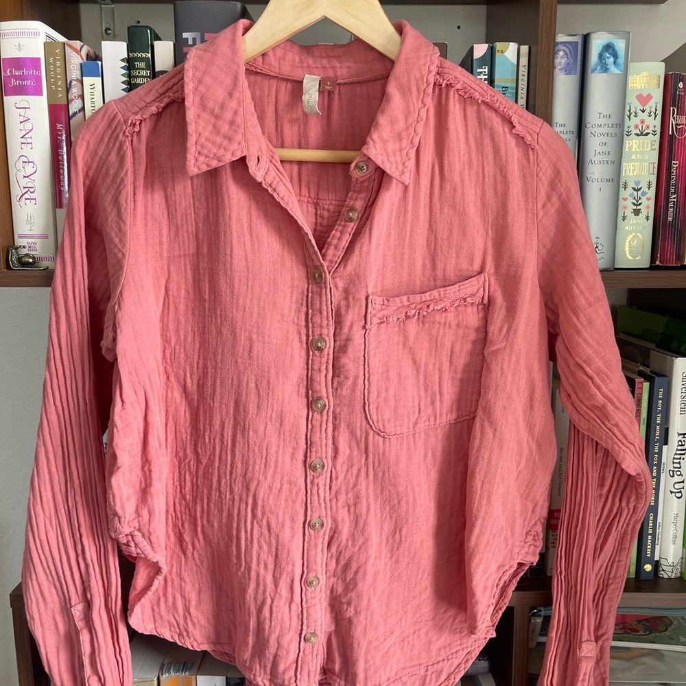 Pilcro Anthropologie Coral Cotton Gauze Button Down | Relaxed Boho Top | S